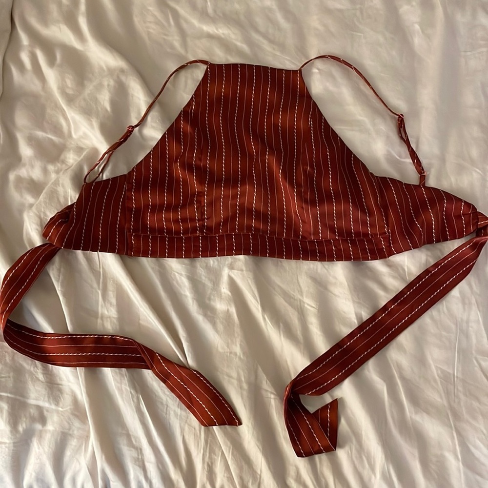 Burnt orange tie striped top